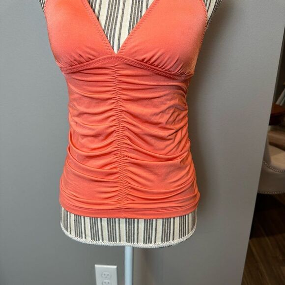 Athleta Ruched Swim Tank Orange Halter Style Small - Picture 7 of 7
